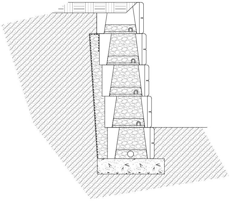 Gravity Retaining Wall labeled cross section Diagram that shows a retaining wall without geogrid